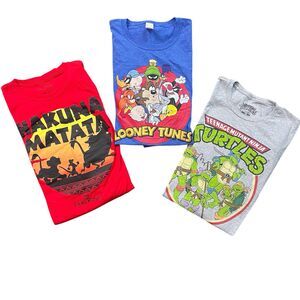 Men's Graphic T-shirt Lot 3 Tee's Looney Tunes, TMNT, The Lion King, XXL, 2XL